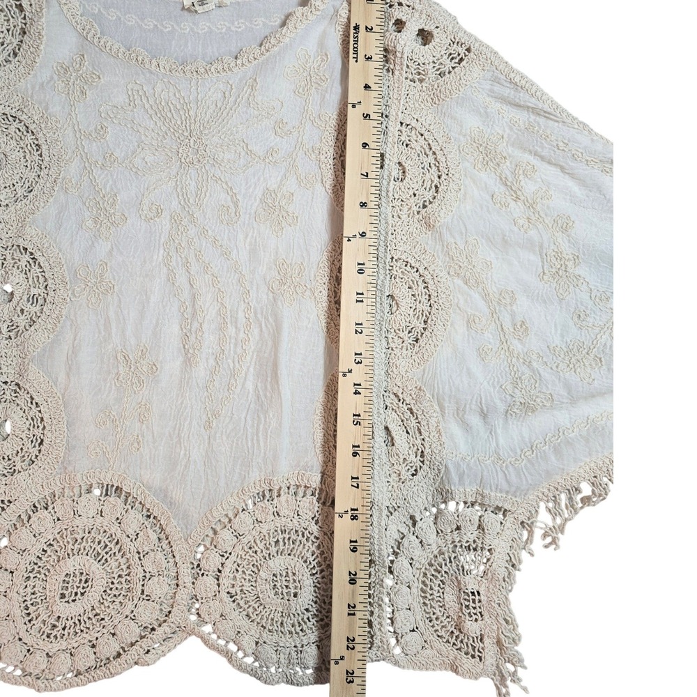 POL Womens Cream Crochet Embroidered Fringe Boho Gauze Top One Size - Picture 8 of 10